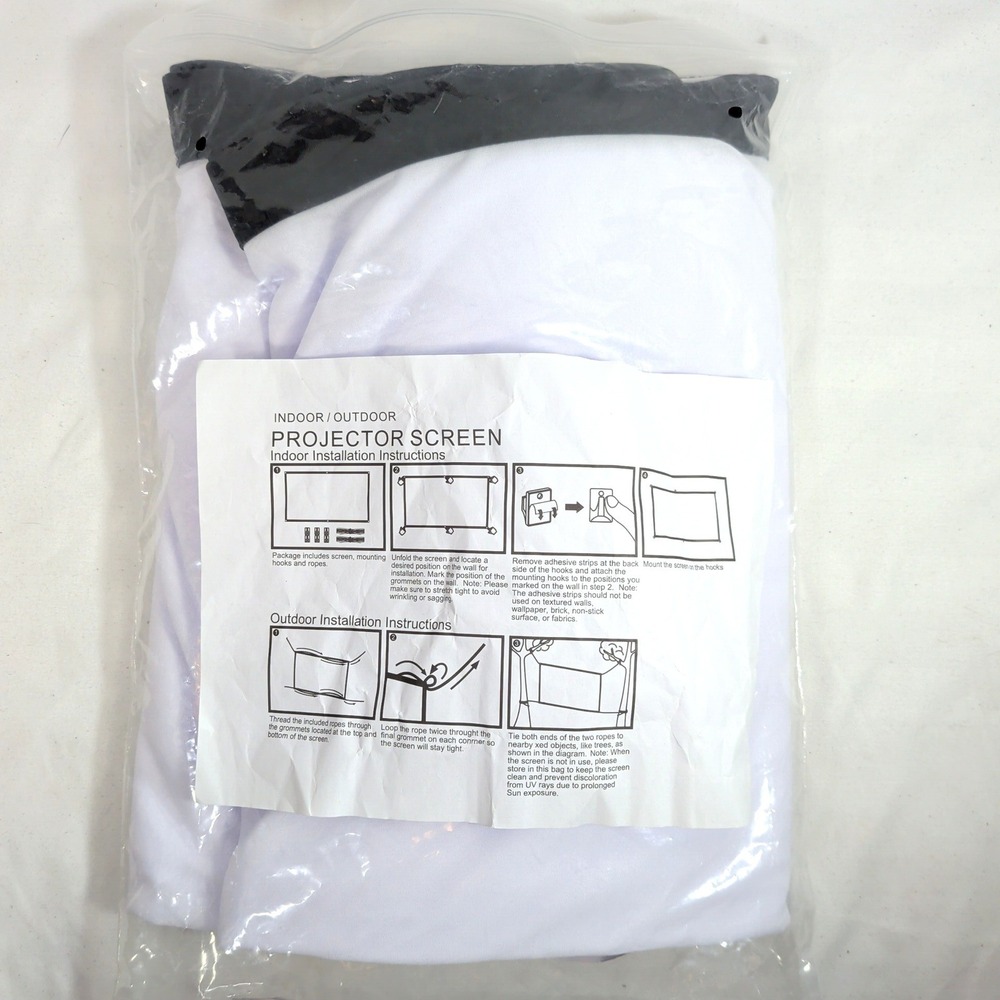Hanging White Projector Screen; Indoor Outdoor Movie, Portable Foldable NWT